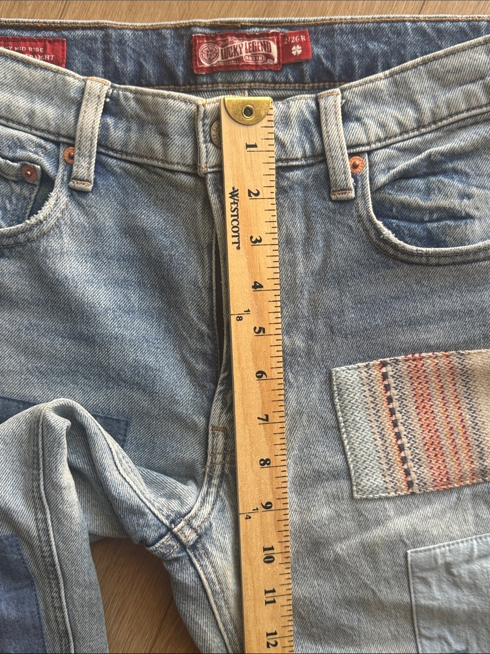 Lucky Legend Boyfriend Mid Rise Relaxed Straight Jeans Patchwork Size 26 - Picture 14 of 16